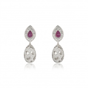 White Gold Diamond & Ruby Drop Earrings White Gold Diamond & Ruby Drop Earrings